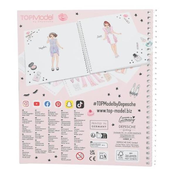 Glamour de ingenios Cartea de colorat TOPModel Create Your Glam Look are 36 de pagini cu figurine model care pot fi aranjate cu pixuri si autocolante De asemenea sunt incluse 6 foi de autocolante cu embosare sclipitoare cu folie la cald 3x argintiu 3x auriu