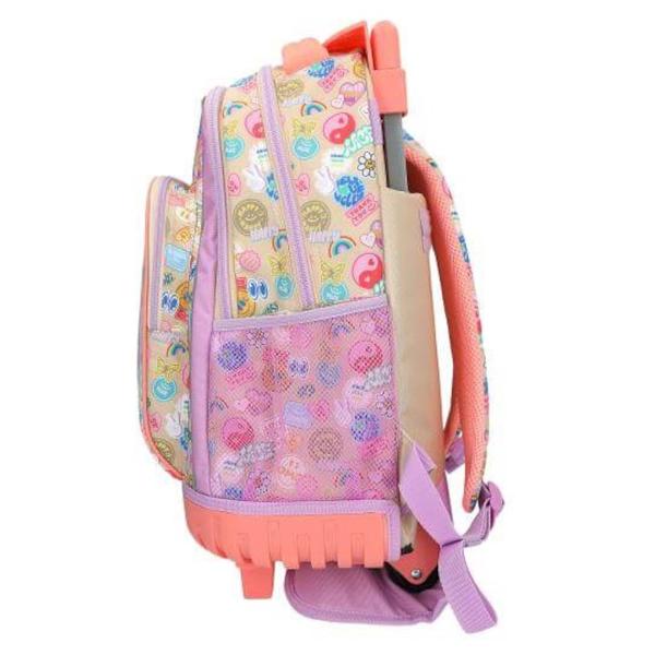 Ghiozdan troller TopModel Girl PowerRucsacul scolar TOPModel este alegerea ideala pentru scoala combinand stilul modern cu functionalitatea Cu un design atractiv in nuante de bej liliac si coral si un imprimeu dublu colorat acest rucsac se remarca prin detalii cool aplicate pe fata laterale si breteleDotat cu un carucior integrat si maner telescopic inaltime extinsa aprox 86 cm rucsacul poate 