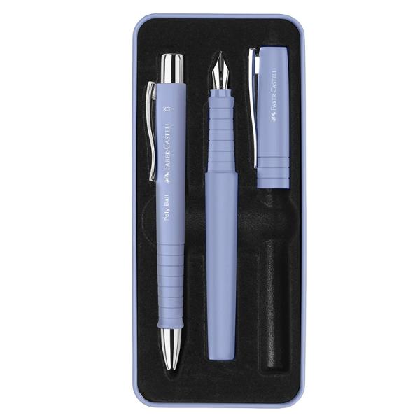 Set cadou stilou B si pix XB Grip POLY lila FABER-CASTELL negru elegant care nu numai ca impresioneaza prin designul sau atractiv dar convinge si prin durabilitate Design elegant durabil - piese din plastic reciclat Varf penita tip B care permite sa scrieti lin si precis Material penita si clip otel inoxidabil Grip placut la atingere cu textura anti-alunecare ce confera o experienta confortabila de scris Pix cu rezerva de mare capacitate XB cu mina de culoare 