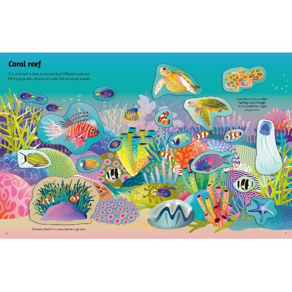 From the wide-open ocean to a bright and bustling coral reef explore all sorts of ocean habitats and discover the extraordinary creatures that inhabit them Children will love discovering some amazing marine facts while they add over 100 stickers to the various underwater scenes