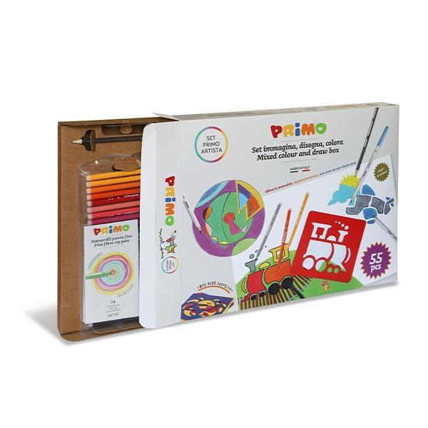 Acest set complet pentru desen si pictura include24 de creioane colorate Minabella de inalta calitate24 de markere cu varful de fibra super lavabile1 creion HB6 sabloane cu motive variate1 structura interioara din carton reutilizabila care poate fi pictata si agatata pe perete