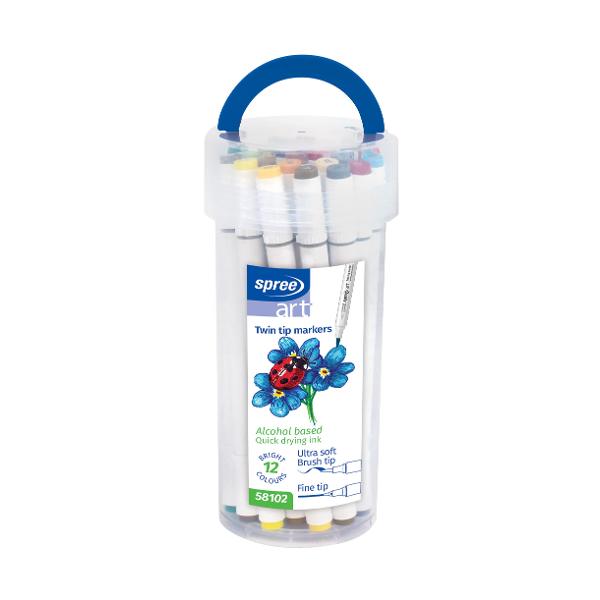 Set cu 12 markere cu 2 capete SP58102 12 culori stralucitoare cu uscare rapida pe baza de alcool Seturile de culori marker cu 2 capete Unul dintre acestea are un varf fin ideal pentru detalii complexe iar celalalt are un varf de pensula Corp alb cu capetele capacelor in culoare pentru o utilizare usoaraSet culori stralucitoare pe baza de alcool cu cerneala care are uscare rapida Ideale pentru a fi folosite pentru design schite si deseneMarkerele sunt multifunctionale putand fi utilizate pe mai