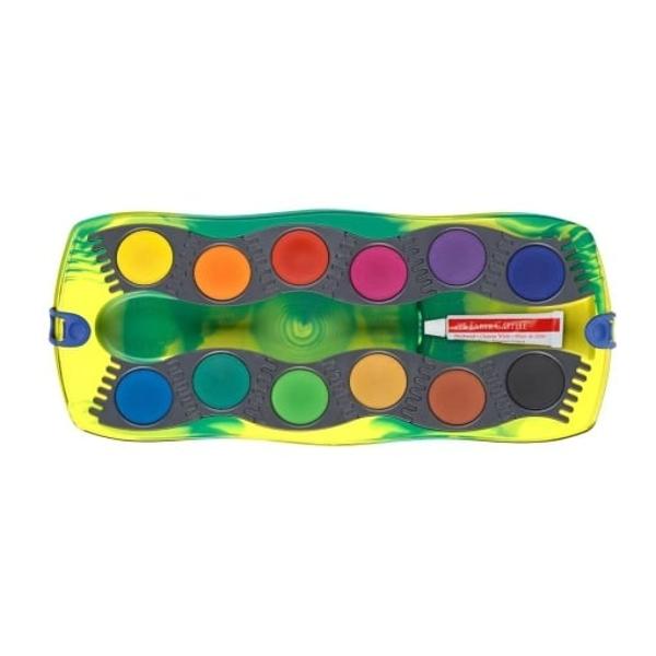 Acuarelele Connector Dinozauri cu 12 culori de la Faber-Castell sunt alegerea ideala pentru copii pasionati de desen si pictura Aceste acuarele ofera nuante vibrante si o solubilitate rapida asigurand o utilizare eficienta si placuta in orice activitate creativaFiecare set include un capac transparent care nu doar ca protejeaza culorile dar poate fi personalizat cu numele copilului aducand un plus de originalitate De 