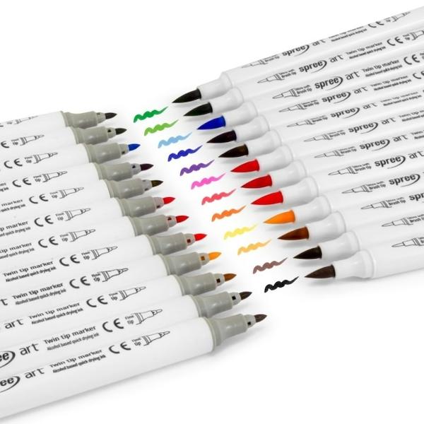 Set 60 culori&nbsp;marker cu 2 capete&nbsp;Unul dintre acestea are un varf fin ideal pentru detalii complexe iar celalalt are un varf de pensula&nbsp;Corp alb cu capetele capacelor in culoare pentru o utilizare usoaraSet culori stralucitoare pe baza de alcool cu cerneala care are uscare rapida Ideale pentru a fi folosite pentru design schite si deseneMarkerele sunt multifunctionale putand fi utilizate pe mai multe tipuri de suprafete hartie sticla plastic & 