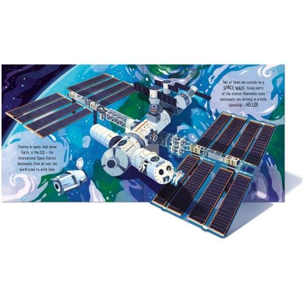 Walk on the Moon stop off at the International Space Station see the surface of Mars and discover the planets in a journey through our solar system With five cosmic pop-ups you will find your inner astronaut as you go on your first space adventure 