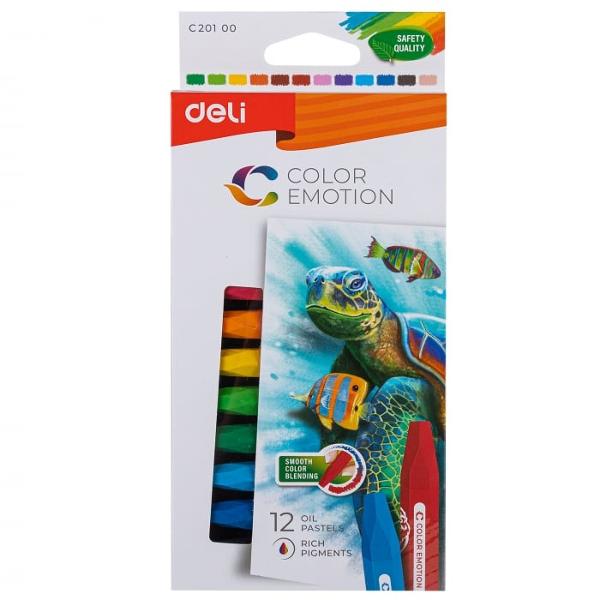 Set de 12 culori ulei pastel Deli Color Emotion de culori stralucitoare la alegere parafina de inalta calitate pentru desen neted Creioanele sunt lavabile Ambalare pentru utilizare curata formula non-toxica cu miros scazut pentru utilizare in siguranta
