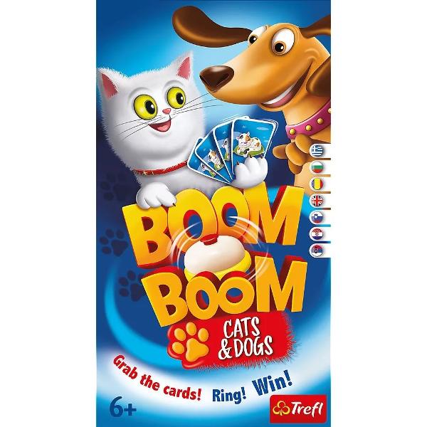 In jocul Boom Boom pisici si catei jucatorii incearca sa colectioneze seturi de carti cu pisici sau caini Jucatorii isi schimba cartile cu cele de pe tabla in acelasi timp Dupa ce prinde patru caini sau pisici identice jucatorul suna clopotelul pentru a semnala ca un set este gata Jucatorii pot cauta carti de acelasi tip facand jocul si mai captivant Jucatorul care colectioneaza seturi complete de carti cu caini sau pisici este castigatorul