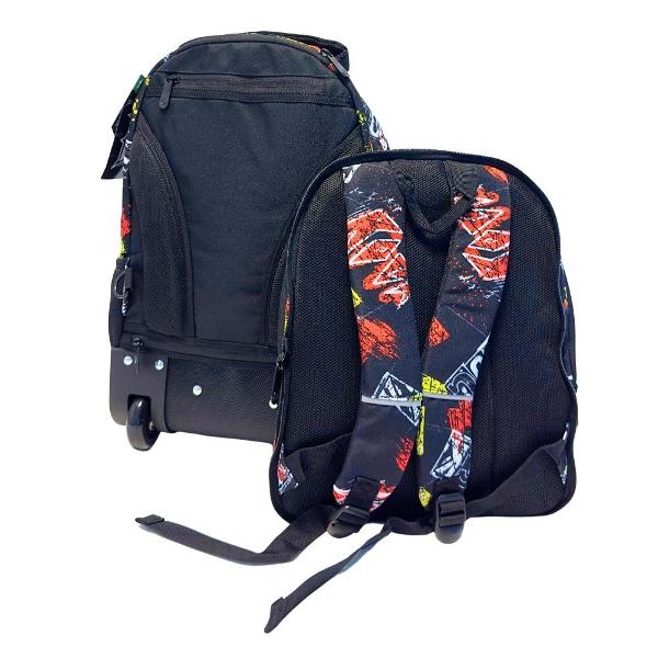 Acest rucsac usor cu forma anatomica este prevazut cu roti si este fabricat din materiale rezistente la apa Designul sau ergonomic include o captuseala respirabila si confortabila pentru a asigura un transport placutUn detaliu inovator este buzunarul ascuns impermeabil situat la baza care protejeaza rotile mentinand rucsacul curat atunci cand este purtat pe spateCaracteristici specialeSistem de transport tip trolley cu maner 