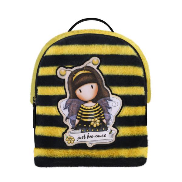 Rucsac fashion mic Gorjuss Furry Bee Loved Material Poliester si piele ecologica Dimensiuni 22x19x10 cm  Varsta recomandata 3 ani Colectie Gorjuss Furry cu blanita Personaj Gorjuss Bee Loved