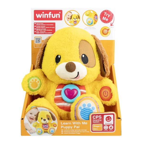 Catelusul &quot;Invata cu mine&quot; este un companion minunat pentru cei mici oferindu-le ore intregi de distractie si invatare Cu activitati distractive si interactive acesta este perfect pentru a-i ajuta pe copii sa-si dezvolte abilitatile cognitive si motorii in timp ce se distreaza Cu o varietate de caracteristici catelusul ii incurajeaza pe cei mici sa exploreze si sa descopere lumea din jurul lor Prin prezentarea partilor corpului catelusul ii ajuta pe copii sa invete si 