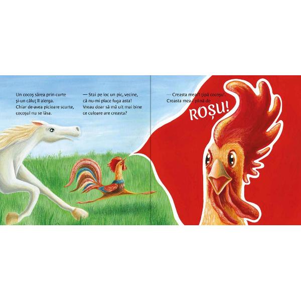 Versuri simpatice de înv&259;&539;at culorile cu personaje pe care copiii le pot recunoa&537;te imediatFuga fuga dup&259; coco&537;ul cu creasta ro&537;ie l&259;mâia galben&259; norul gri &537;i celelalte