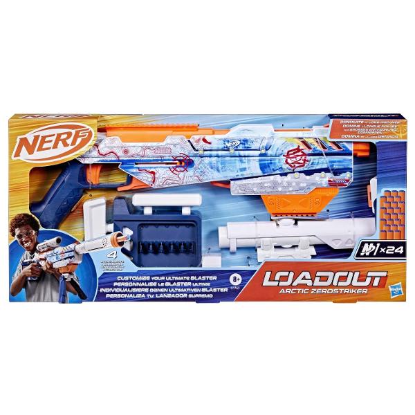 Da viata jocurilor video si personalizeaza-ti pistolul suprem Pistolul Nerf Loadout Arctic Zerostriker cu actiune manuala are un incarcator intern pentru 6 sageti si vine cu atasamente pentru luna pat teava si bipod Prezinta legendarul skin Arctic Zerostriker conceput pentru batalii epice in medii sub zero grade Surubul se poate atasa pe oricare parte pentru jucatorii dreptaci sau stangaci Pistolul Nerf Loadout Arctic Zerostriker include 24 de sageti Nerf N1 concepute pentru precizie 