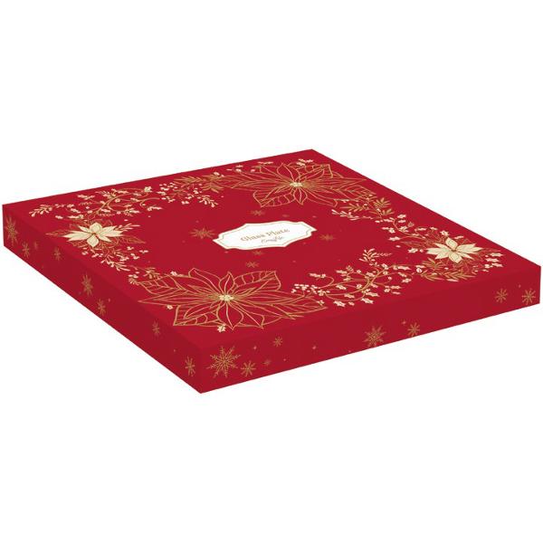 Încânt&259;-&539;i invita&539;ii cu acest platou elegant din sticl&259; ideal pentru servirea deserturilor gust&259;rilor sau pentru a fi folosit ca element decorativ Platoul este ro&537;u cu accente aurii &537;i are forma unei cr&259;ciuni&539;e stilizate aducând un aer festiv &537;i rafinat 