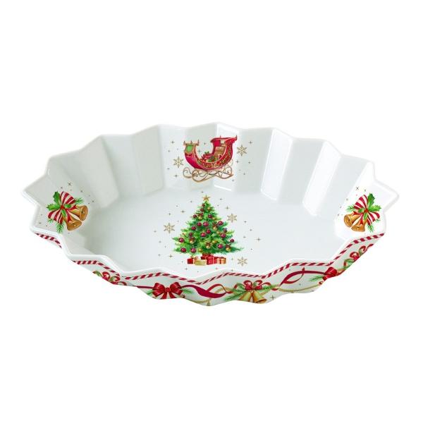 Adu spiritul Cr&259;ciunului pe masa ta cu acest platou oval din por&539;elan fin parte din colec&539;ia Christmas Tale de la Easy Life Cu un design elegant în nuan&539;e de alb &537;i ro&537;u decorat cu un strong data-start396 