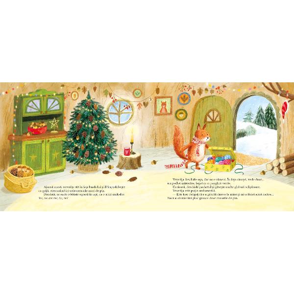 Povestea surprinde atmosfera magic&259; a s&259;rb&259;torilor &537;i îi poart&259; pe copii în inima unei p&259;duri unde prietenia &537;i generozitatea prind via&539;&259; Totul începe atunci când Veveri&539;a g&259;se&537;te un pachet misterios plin de globuri sclipitoare Cum ea iube&537;te mai mult conurile de pin decide s&259; ofere cadoul vecinului urs Gestul simplu d&259; startul unei adev&259;rate lan&539;uri de bun&259;tate 