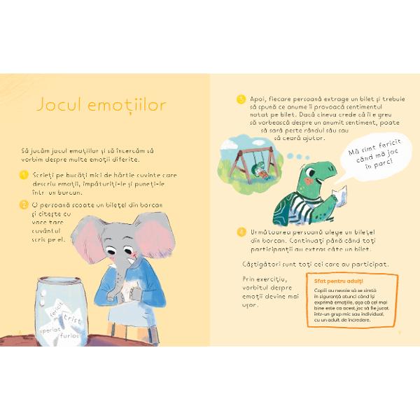 Aceast&259; carte interactiv&259; &icirc;i ajut&259; pe copii s&259; descopere &537;i s&259; &icirc;n&539;eleag&259; lumea complex&259; a emo&539;iilor prin joac&259; &537;i activit&259;&539;i practice Structurat&259; &icirc;n 40 de exerci&539;ii creative cartea &icirc;i &icirc;nva&539;&259; pe cei mici s&259; recunoasc&259; s&259; exprime &537;i s&259; gestioneze emo&539;iile &icirc;ntr-un mod s&259;n&259;tos &537;i echilibrat Fiecare activitate de la desen 