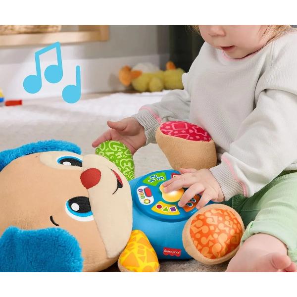 Catelusul interactiv Fisher-PriceRade si Invata este jucaria ideala pentru bebelusi combinand distractia cu invatarea prin joaca Cu peste 80 de cantece sunete si expresii amuzante catelusul ii ajuta pe cei mici sa descopere primele cuvinte culori litere numere si forme Textura moale si designul prietenos il transforma intr-un companion perfect pentru imbratisari si explorare zilnica Functia Smart Stages permite ajustarea nivelului de invatare in functie de varsta copilului de la 6 