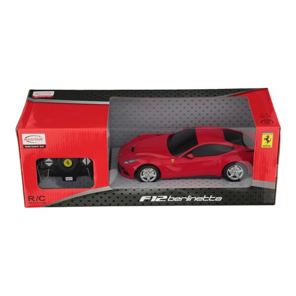 Copilul dumneavoastra se poate juca in voie cu masina cu telecomanda Ferrari F12 scara 1 la 18 oferita de brandul international Rastar Nicio cursa nu este imposibil de castigat cu acesta masinuta replica oficiala cu licenta a modelului original construita cu mare atentie la detalii Masinuta are proportiile ideale pentru momente pline de distractie si amuzament avand dimensiunile in centimetri dupa cum urmeaza  2551167 Masinuta functioneaza pe frecventa de 24GAlimentarea se face 