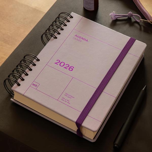 Agenda cu spira Miquelrius Plus 164x218 mm datata zilnic Mauve Back to Basics MR34560