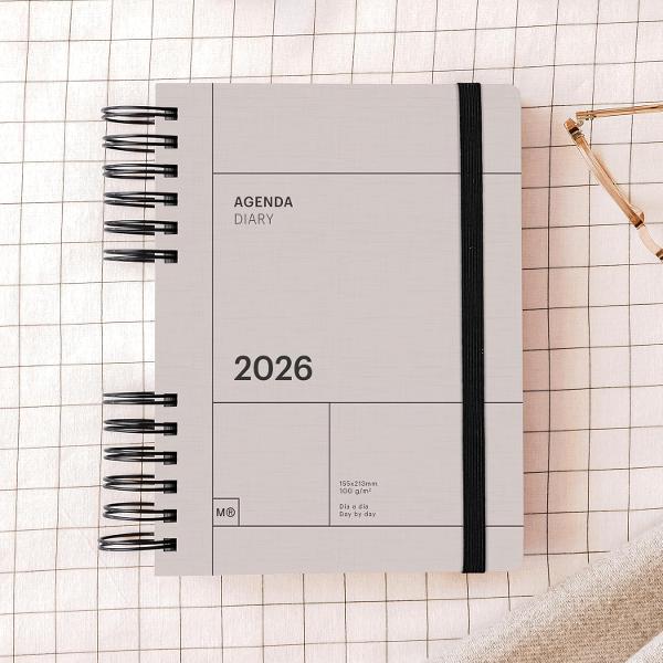 Agenda cu spira Miquelrius Plus 164x218 mm datata zilnic Grey Back to Basics MR34556