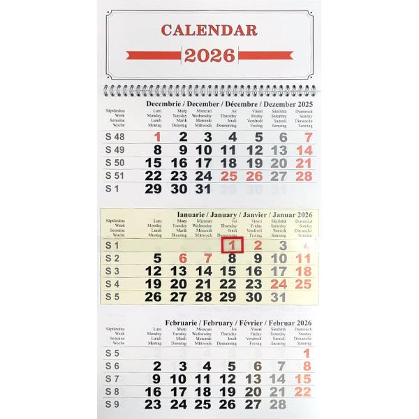 Calendar de perete triptic Tipografia 3B