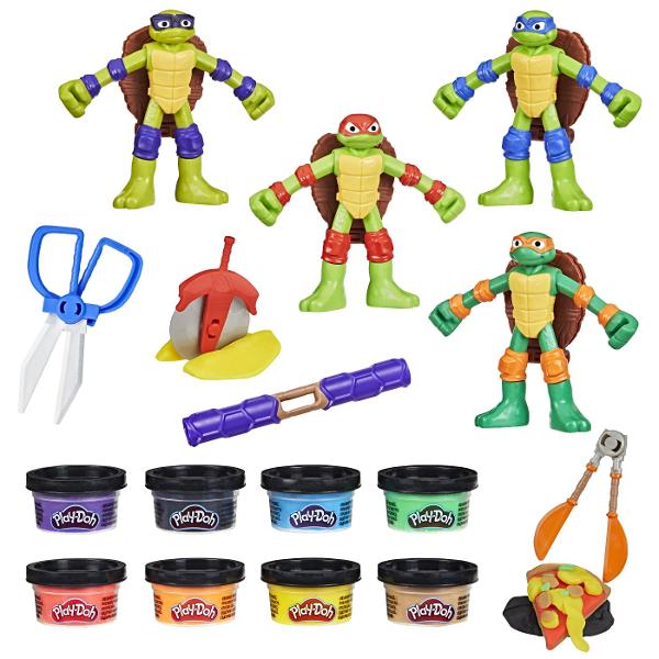 Testoasele mutante puternice si indragite din lume se unesc pentru aventuri imaginative cu setul Play-Doh Cowabunga Creations Aceasta colectie de figurine de actiune Testoasele Ninja prezinta o nota creativa cu unelte si accesorii moi de modelat Exista o multime de moduri de a crea si de a te juca prefacandu-te cu jucariile Testoasele Ninja Rafael Donatello Michelangelo si Leonardo Fiecare figurina de 10 cm are brate si picioare flexibile si o matrita ascunsa in carapacea testoasei pentru 