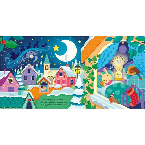In this magical sound book we step into a snowy landscape where all the animals are getting ready for the big day On each double-page spread theres a classic carol to hear as well as a festive sound effect From Santa soaring into the night sky to a brass band playing Christmas tunes this book is a perfect way for young children to relish all the excitement and magic of the season