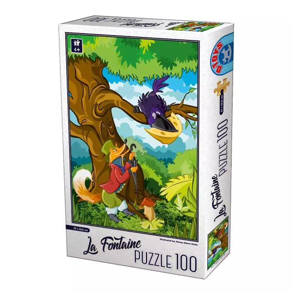 Puzzle-ul de 100 piese Vulpea &537;i corbul înf&259;&539;i&537;eaz&259; anim&259;lu&539;e din fabula îndr&259;git&259; a lui Jean de la Fontaine Asambleaz&259; acest puzzle minunat pentru a reconstitui o scen&259; fabuloas&259;