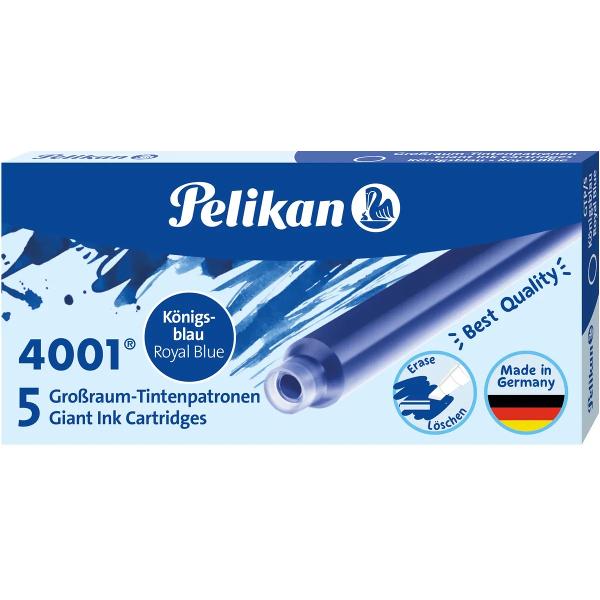 Patroane mari cu cerneala de inalta calitate culoare cerneala albastra forma si dimensiunea patronului se potriveste oricarui tip de stilou prezentare in cutie de carton set 5 bucati