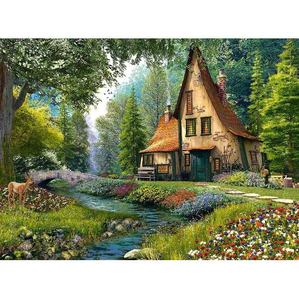 Puzzle de 2000 de piese cu o pictura o cabana in padure Cutia are dimensiunile de 35×265×5 cm iar puzzle-ul are 92×68 cm