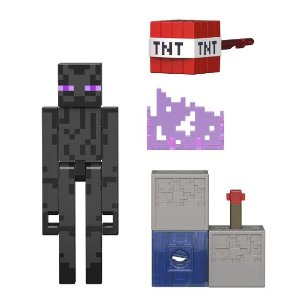 Creeaza exploreaza si supravietuieste cu figurile Minecraft Aceste figurine de actiune au fost create in mod autentic folosind designul pixelat al jocului video asa ca sunt grozave pentru joc si afisare Articulatiile mobile permit personajelor emblematice sa atinga ipostaze de actiune Fiecare figurina vine cu o piesa Build A Portal Jucatorii le pot colecta pe toate pentru a construi un portal complet Minecraft End care este de doua ori mai inalt decat figura Este un cadou grozav pentru 