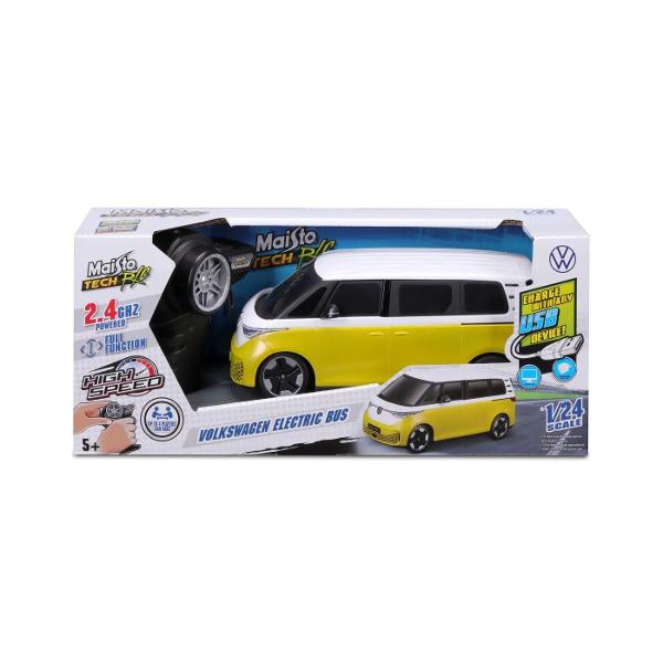 Adauga o nota de stil si distractie colectiei tale cu Volkswagen Electric Bus o masinuta RC premium la scara 124 Aceasta replica electrica moderna a clasicului Volkswagen Bus imbina un design iconic cu tehnologie de ultima ora Admira schema sa de culori vibranta si detaliile care ii subliniaza personalitatea unica Experimenteaza o viteza uimitoare si un control precis cu ajutorul controllerului tip pistol Aceasta masinuta electrica este reincarcabila prin USB oferindu-ti ore intregi de 