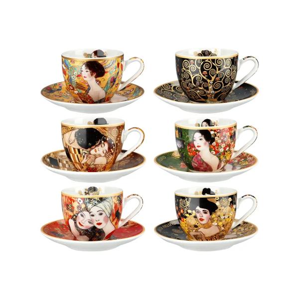 Bucura-te de momentele de cafea cu acest set elegant de 6 cesti pentru espresso din portelan fin fiecare inspirata dintr-un tablou celebru al lui Gustav Klimt Designul artistic transforma fiecare portie de espresso intr-o experienta vizuala si gustativa deosebitaMaterial premium&nbsp;Portelan 