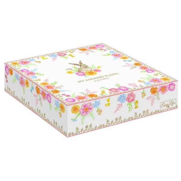 Adaug&259; un plus de elegan&539;&259; &537;i culoare mesei tale cu acest set de 4 farfurii din por&539;elan din colec&539;ia&nbsp;Tres Jolie&nbsp;de la&nbsp;Easy Life Farfuriile au un design delicat cu fundal alb decorate cu un iepura&537; simpatic &537;i flori 