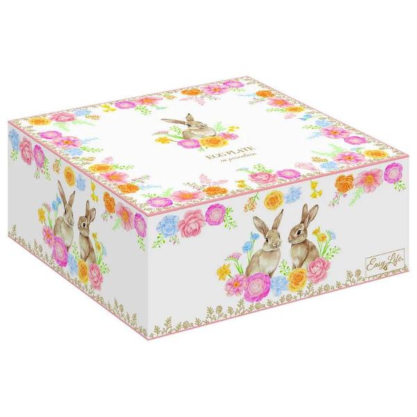 Adaug&259; un plus de farmec mesei tale cu acest platou din por&539;elan pentru 6 ou&259; din colec&539;ia&nbsp;Tres Jolie&nbsp;de la&nbsp;Easy Life Elegant &537;i delicat platoul are un design alb decorat cu un iepura&537; simpatic &537;i flori decorative multicolore 