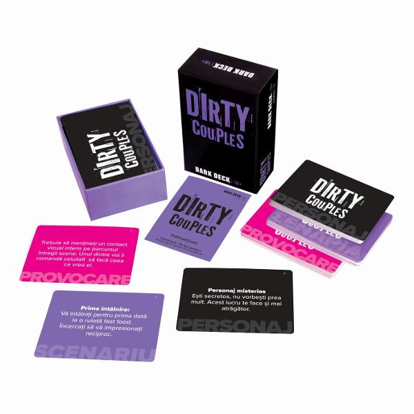 Dirty Couples Dark Deck este un joc de carti destinat exclusiv adultilor conceput pentru cupluri care vor sa adauge mai multa intensitate umor si provocare in relatia lor Pachetul contine provocari indraznete intrebari personale si situatii provocatoare care stimuleaza comunicarea conexiunea si dorinta dintre parteneri Ideal pentru seri in doi aniversari sau momente in care doriti sa iesiti din rutina acest dark deck 18 transforma fiecare runda intr-o experienta plina de surprize si 