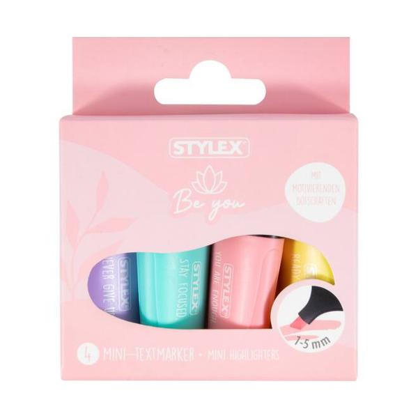 Mic practic &537;i motivant setul de mini eviden&539;iatoare cu designul &bdquo;Be You&rdquo; este perfect pentru &537;coal&259; birou &537;i acas&259; V&acirc;rful &icirc;nclinat permite linii flexibile de 1&ndash;5 mm - ideal pentru marcare subliniere &537;i eviden&539;iereCele patru culori diferite de corp sunt imprimate fiecare cu mesaje inspiratoare Culoarea de eviden&539;iere se potrive&537;te cu culoarea corpului 
