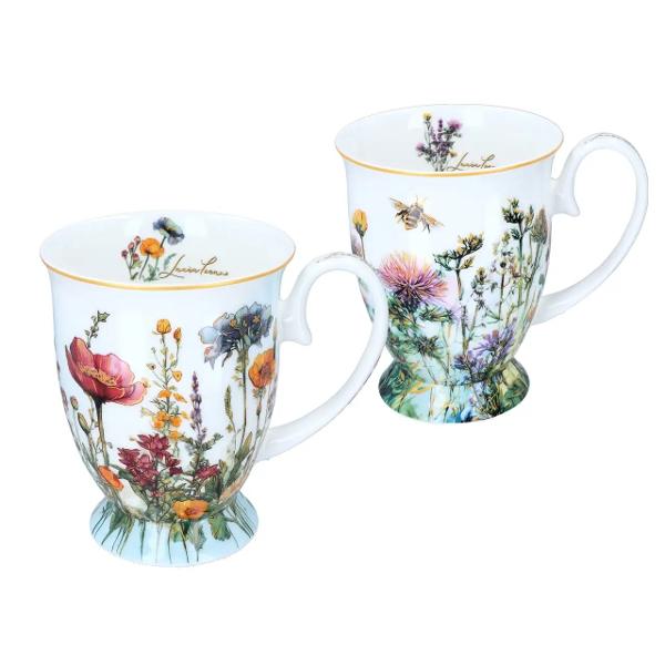 Set deosebit format din 2 c&259;ni din por&539;elan fin cu o capacitate de 280 ml fiecare decorate cu un elegant motiv &bdquo;Flori S&259;lbatice&rdquo; semnat de artista Laura Lozano Designul delicat inspirat din frumuse&539;ea naturii aduce &icirc;n prim-plan flori colorate &537;i detalii artistice care transform&259; fiecare moment de relaxare &icirc;ntr-o experien&539;&259; pl&259;cut&259;C&259;nile 