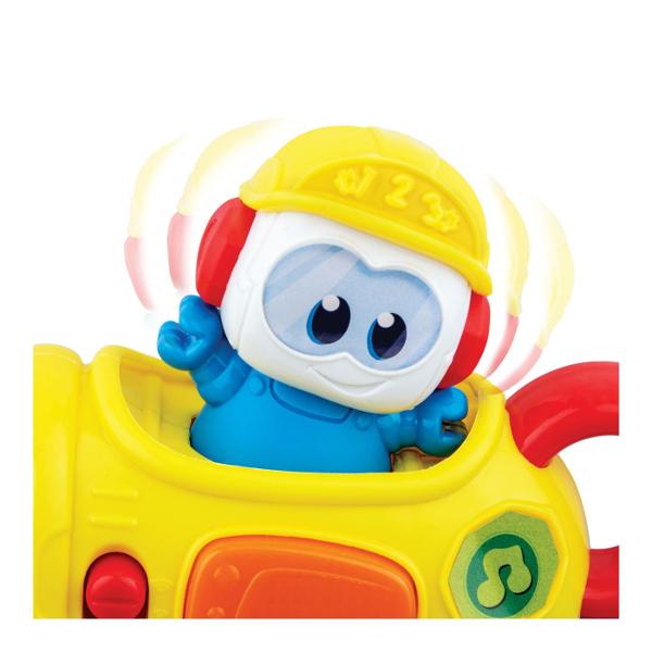 Winfun SET DE SCULE PENTRU MICUL CONSTRUCTOR este o jucarie interactiva conceputa pentru copiii de la 6 luni ideala pentru dezvoltarea abilitatilor motorii si a coordonarii Setul include unelte de jucarie colorate precum o bormasina interactiva si un ciocan special create pentru mainile mici ale copiilor usor de prins si de utilizare Bormasina este prevazuta cu butoane care activeaza sunete melodii vesele si efecte luminoase stimuland auzul si atentia copilului Functiile interactive 