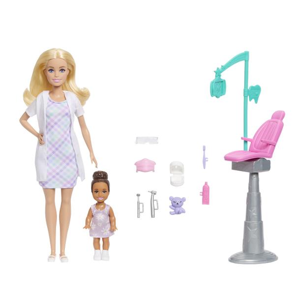 Copiii pot explora tot felul de cariere cu Barbie De la un om de stiinta la un copil de doctor papusile Barbie Careers sunt gata sa inspire povesti pentru toata lumea Barbie poarta haine detasabile cu tematica de cariera si alte accesorii pentru a spune povesti Imaginatia poate juca o lume plina de posibilitati de povestire si oportunitati de cariera cu aceasta papusa puternica gata sa inspire copiii sa fie tot ce isi doresc sa fie Acest pachet contine un set de joaca Barbie Dentist
