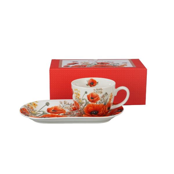 Setul pentru mic dejun &ndash; can&259; jumbo &537;i farfurioar&259; lung&259; MACI din colec&539;ia Flower Classic este realizat din por&539;elan New Bone China caracterizat printr-o culoare alb-crem natural&259; cu o str&259;lucire delicat&259; &537;i o rezisten&539;&259; &537;i durabilitate excep&539;ionale men&539;in&acirc;nd &icirc;n acela&537;i timp lejeritatea &537;i fine&539;eaLinia este 