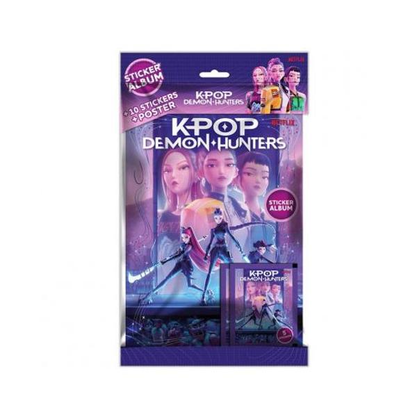 Album&nbsp;pentru ab&539;ibilduri Netflix K-Pop Demon Hunters;2 pachete Netflix K-Pop Demon Hunters cu ab&539;ibilduri fiecare con&539;in&acirc;nd 5 ab&539;ibilduri surpriza;Poster