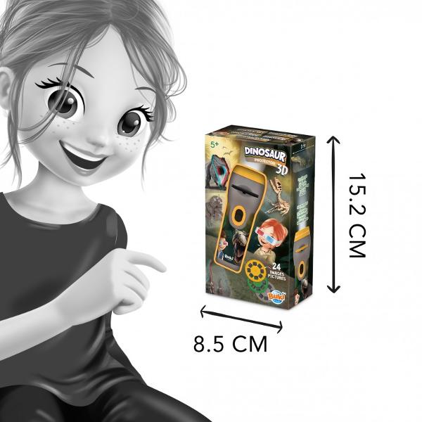 O lanterna pentru a proiecta imagini frumoase pe perete sau tavanDimensiunea proiec&539;iei p&acirc;n&259; la 1 metruIntroduce&539;i un disc &537;i descoperi&539;i 24 de imagini cu dinozauriO bro&537;ur&259; ilustrat&259; disponibil&259; pentru desc&259;rcare prezint&259; fiecare imaginePune&539;i-v&259; ochelarii pentru a vedea imaginile 3D &icirc;n relief exclusiveOchelari 3D inclu&537;iInclude o lantern&259; 3 