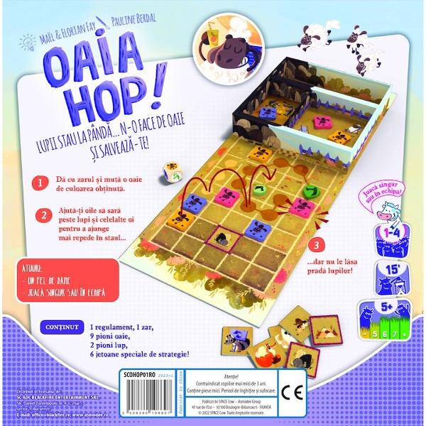 Joc Space Cow - Oaia Hop limba romana&nbsp;Oaia Hop este un joc de societate ce se poate juca in echipa sau solo incepand cu varsta de 5 ani In acest joc de cooperare trebuie sa aduceti oile inapoi la stana fara ca acestea sa fie prinse de lupi Treceti obstacolele care ingradesc pajistea si mai ales aveti grija de lupii care patruleaza Logica reflectia si ajutorul reciproc vor aduce in siguranta cat mai multe oi Un joc in continua evolutie cu mai 