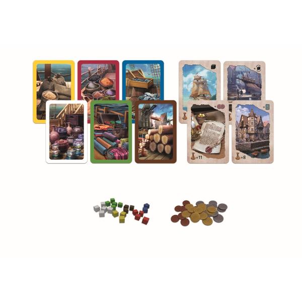 Negustorii pe mare este un joc extraordinar Investeste speculeaza si optimizeaza-ti flota comerciala pentru a-ti putea controla fluxurile de marfuri intr-un mod profitabil Un joc pentru 2-4 jucatori potrivit pentru adulti si copii cu varsta de peste 8 ani Timpul mediu de joc este de 30 de minute Contine 60 de carti de marfa 20 de carti de schimb 4 ajutoare pentru jucator 30 de pietre de marfa 55 de monede si 1 instructiuni de joc Jocul este un cadou ideal pentru zile de nastere sau 