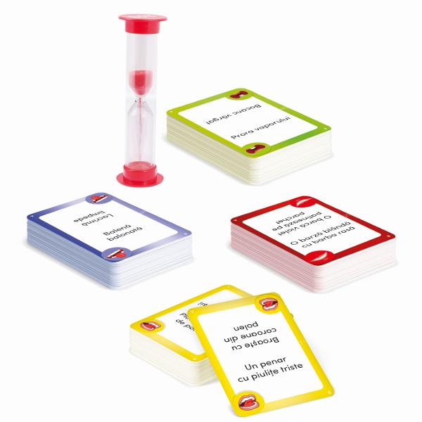 Jocul include 60 de carti 1 clepsidra Brosura de instructiuni