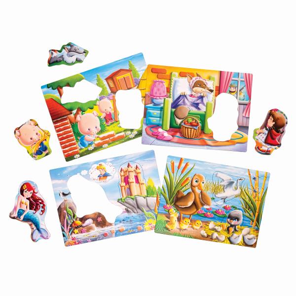 Invata copiii cele mai dulci povesti si personajele lor prin imagini frumoase Jocul contine cartonase colorate de dimensiuni mari fiind usor de inteles si extrem de durabile Prin joc copilul isi exercita concomitent abilitatile motorii logica si spiritual de observatie Varsta recomandata 2 ani