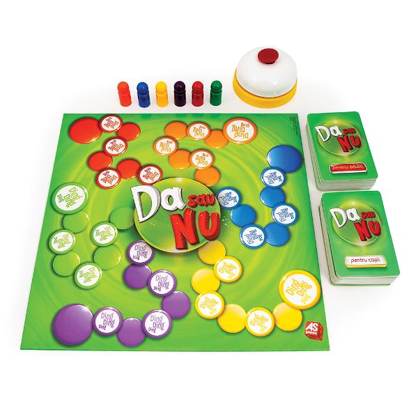 Da sau Nu - un joc de societate pentru 2- 6 jucatori sa se distreze pe cinste cu mai mult de 900 de intrebari capcana de pe cartonasele de joc concepute cu iscusinta Cartonasele contin intrebari pentru cei mici si mari din categorii diverse istorie geografie muzica sport televiziune Scopul jocului este de a raspunde la toate intrebarile fara a utiliza cuvintele Da sau Nu Cel care raspunde la cele mai multe intrebari castiga Jucatori 2-6 Valori educative dezvoltatea spiritul de 