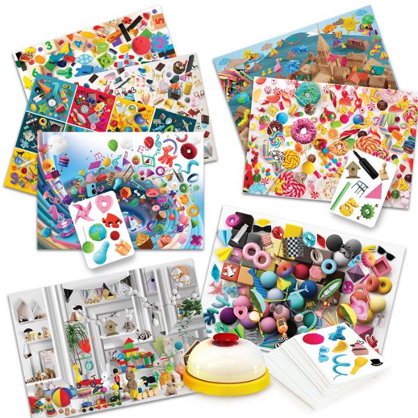 Cel mai distractiv si antrenant joc de obseratie Alege o plansa de joc trage o carte si gaseste rapid obiectul ascuns Fii primul care suna din clopotel si castiga Jocul contine 4 planse de joc 30 de cartonase cu obiecte 1 clopotel si 1 manual de instructiuni Valori dezvoltate perceptia vizuala coordonarea mana-ochi abilitati sociale Jucatori 2-4 Varsta 6 Nu necesita baterii