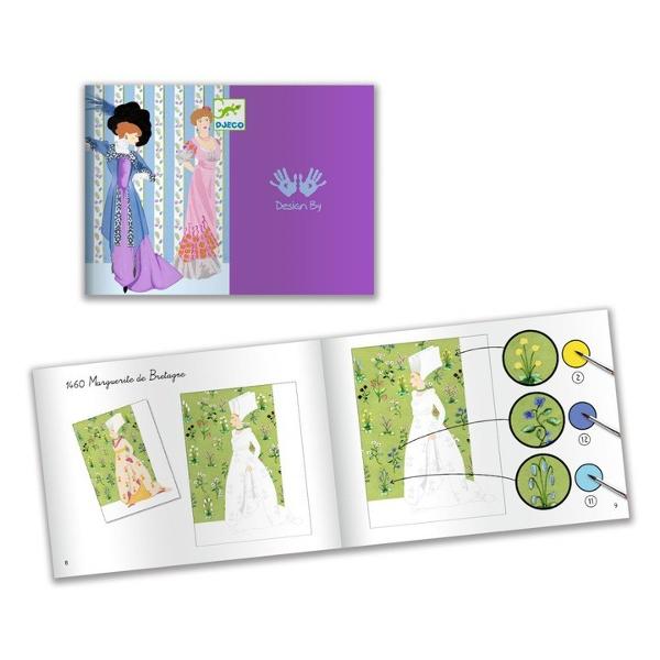 Latime 23 cm si lungime 235 cm Varsta recomandata 8 - 14 ani O scurta trecere prin istoria modei incepand cu Evul Mediu si pana la mijlocul secolului XX iata o activitate deosebit de interesanta pentru domnisoare Jocul contine 13 planse cu modele de rochii de-a lungul timpului 4 carioci un set de acuarele cu 18 culori o pensula si o carte cu instructiuni in imagini pas cu pas 